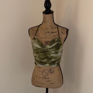Green Tie-Dye Halter Crop Top